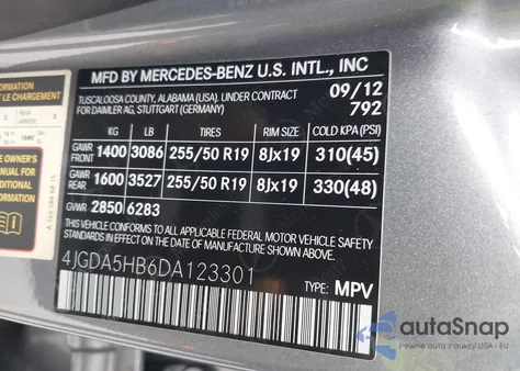 2013 Mercedes-Benz Ml 350 4Matic из США, поврежденный, VIN 4JGDA5HB6DA123301